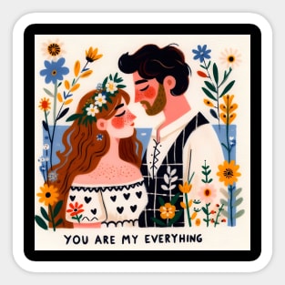 You are my everyhing - couple, love, and roses art portrait Sticker
